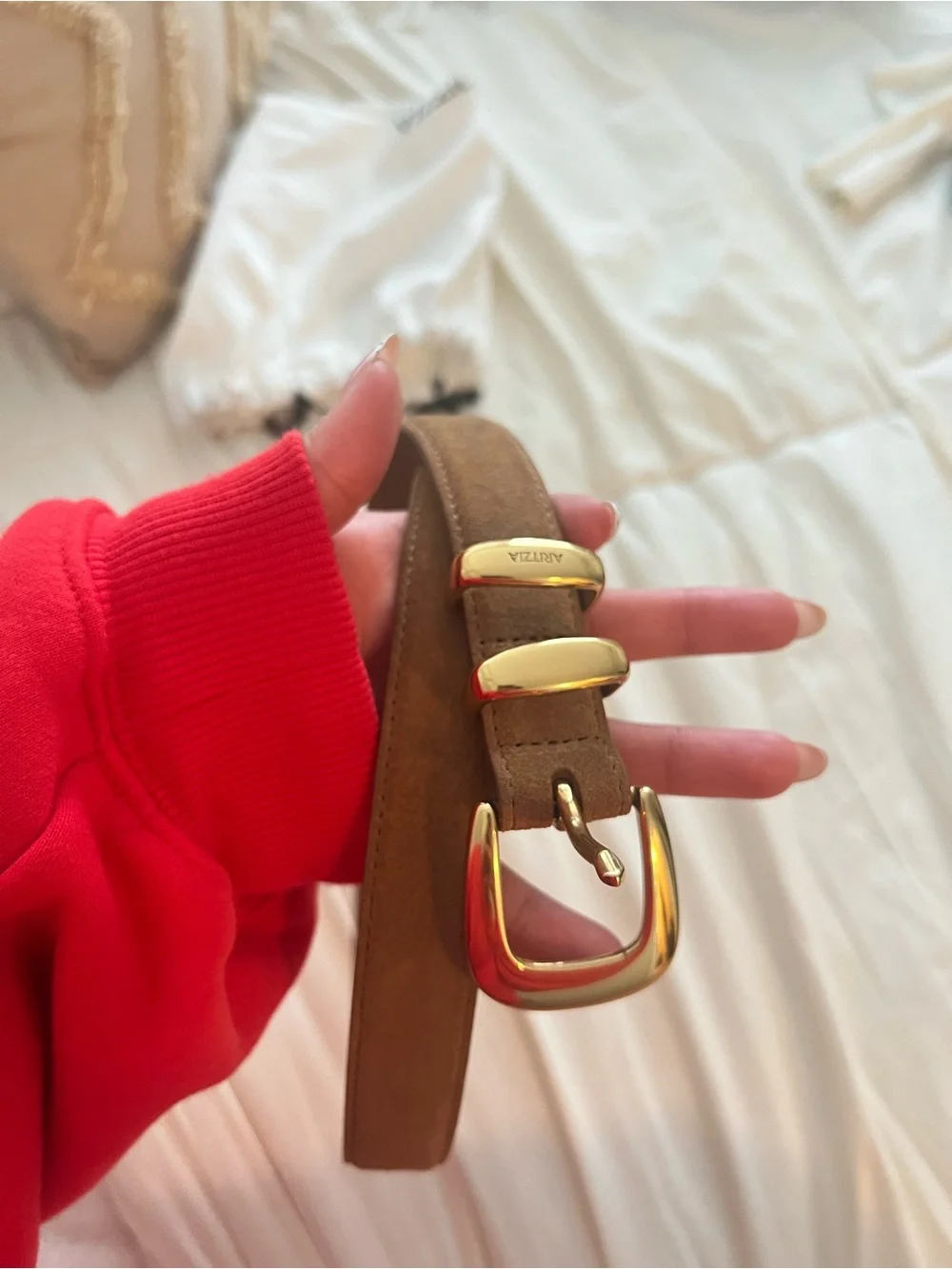 Aritzia | Legendary Solid Brass Suede Belt with Solid Brass Buckle